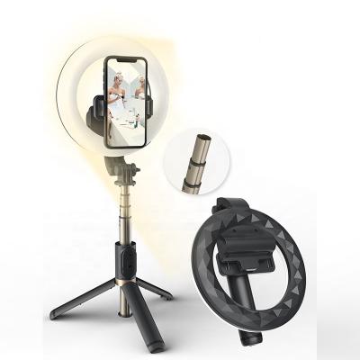 China Portable Selfie Stick 6 Inch LED Ring Fill Light Selfie Stick Fold Q07 Makeup Flexible Live Broadcast Photography for sale