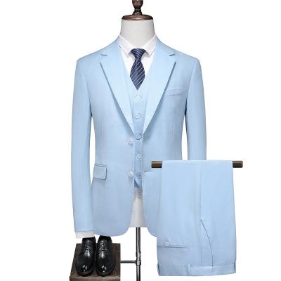 China Anti-Wrinkle Mens Suits Bespoke Italian Formal Light Blue 3 Piece Slim Fit Suits Wedding Groom Suit for sale