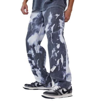 China Hip Hop Street Style Breathable Tie Dyed Mens Wide Leg Jeans Boys Shape New Loose Straight Tube Pants Dad Jeans for sale