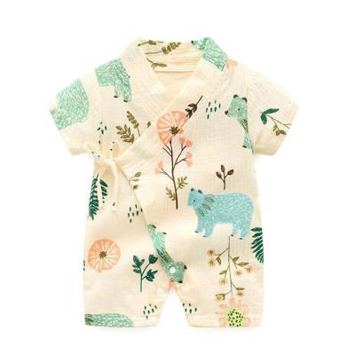 China Wholesale Cotton Newborn Baby Clothes Short Sleeves Boutique Summer Jumpsuit Kimono Baby Romper for sale