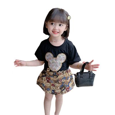 China Taenzoess Wholesale Casual Short Sleeve Skirt Kid Girls Summer 2Pcs Clothes Clothing Set for sale