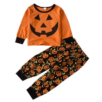 China Casual Custom Girls' Clothing Sets Floral Cotton Fabric Halloween Costume Kids Pumpkin Decoration Pajamas for sale