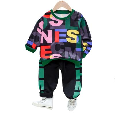 China Autumn Winter Children Clothing Sets Casual Sports Suit Boy Letter Printed Patchwork T-shirt Pant Set for sale