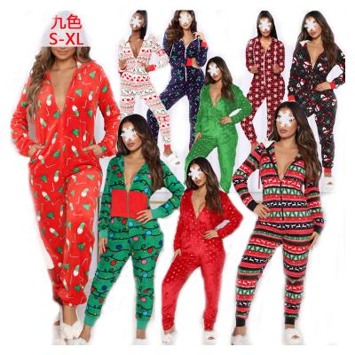 China 2021 New Autumn Winter Button Adult Women Cartoon Christmas Pajamas Breathable Pajamas Printed Onsie Rompers Long Sleeve Overalls for sale