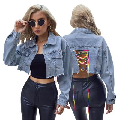 China Wholesale Fashion Breathable Sleeve Ladies Denim Jacket Women Coat Jean Jackets Casual Ripped Holes Women for sale