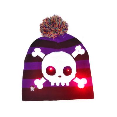 China Cozy Halloween Party Led Lighting Knit Hat Kids Adult Pumpkin Ghost Beanie Christmas Decoration Hat With Lights for sale