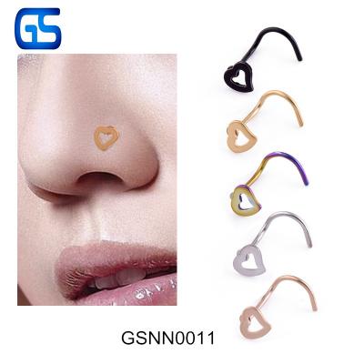 China Stainless Steel Body Jewelry Hollow Heart Shape Nose Rings Punk Style Indian Piercing Nose Studs for sale