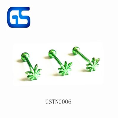 China Stainless Steel Novel Stainless Steel Color Maple Leaf Plated Tongue Barbell for sale