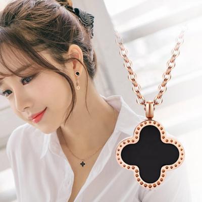 China High Quality Hot Sales Stainless Steel Rose Gold Plated Four Leaf Clover Pendant Necklace for sale