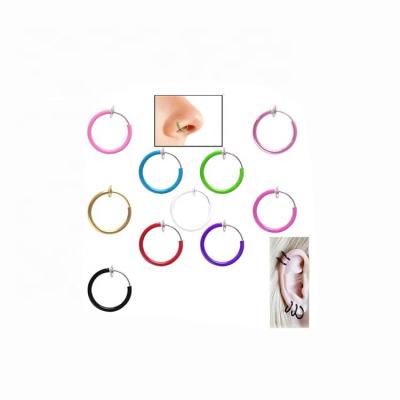 China Fashion Punk Non Piercing Invisible Open Body Jewelry Spring Circle Lip Ring Spring Ear Clip On Earring for sale