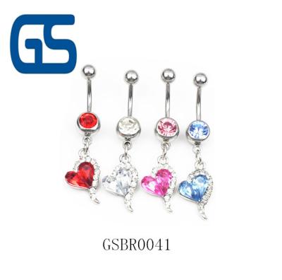 China Cute Heart Shape Crystal Navel Button Rings Stainless Steel Belly Dance Decoration Belly Ring for sale