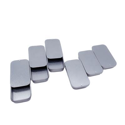 China Small Recycled Materials Color Frosted Silver Metal Sliding Lid Pouch Tin Box For Pills for sale