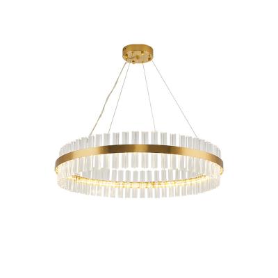 China Modern Ring Chandelier For Living Room Pendant Light 18w Led Copper Bright Acrylic Lamp Decorative Lighting Style Packing Modern Flow for sale