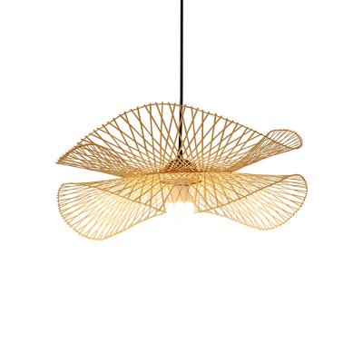 China Modern Chinese style chandelier zen tea room restaurant lamp personality hotel bamboo bed - and - breakfast art straw hat lotus leaf for sale