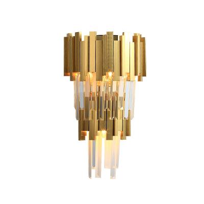 China Bedside Modern Gold Double-Layer Gold Sconce Wall Lamps Decorative Lighting Indoor Led Crystal Wall Light For Home for sale