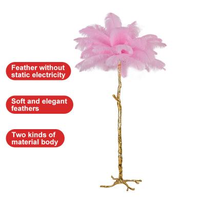 China Modern Led Indoor Floor Lamp Copper Ostrich Feather Floor Lamp Feather Tree Lamp Modern Led Corner Floor Lamp Copper Bedroom Decoration for sale