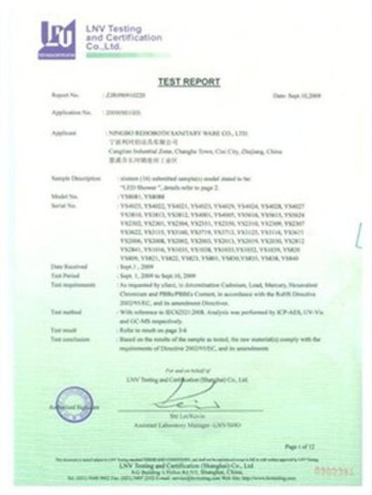 TEST REPORT - NINGBO TE'AO SANITARY WARE CO LTD