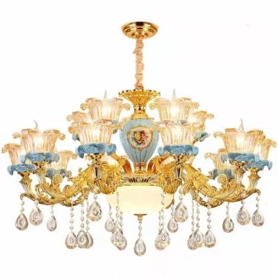 China High quality modern ceramic french villa simple european crystal pendant lamp for bedroom living room chandelier for sale