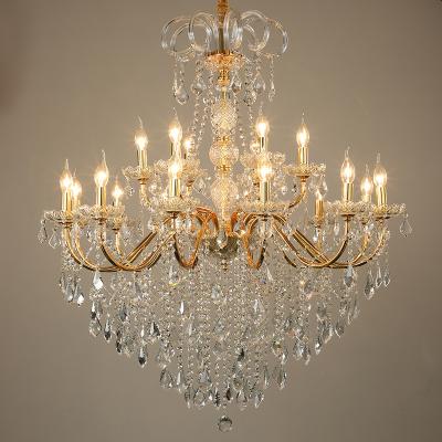 China Modern European Crystal Luxury Gold Candle Hotel Staircase Bedroom Restaurant Art Iron Lamp Long Living Room Style Chandelier for sale