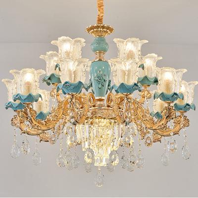 China Modern Factory New Modern Factory Living Room French Crystal Chandelier Restaurant Blue Ceramic Bedroom Villa Chandelier for sale