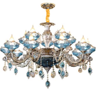 China Blue Glass Hanging Light Crystal Pendant Light Modern Luxury Post Modern Bedroom High Quality Kitchen Living Room Chandeliers for sale