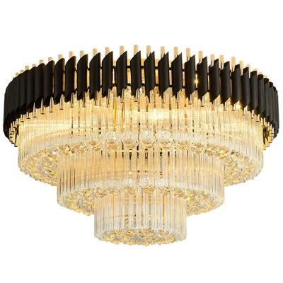 China Modern Simple Modern Rectangular Black Light Luxury Round Bedroom Ceiling Lamp Living Room Crystal Dining Room Lamp for sale