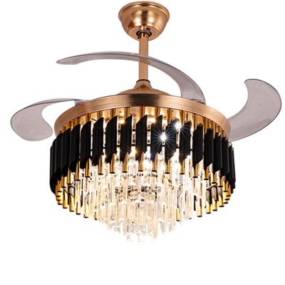 China Modern Chandelier Ceiling Fan With Light With Outdoor 42 Inch 3 Color With Speaker Crystal Fan Chandelier for sale