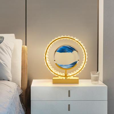 China Modern Crystal 3d Hourglass Bedside Table Lamp Sand Moving Led Night Light With Touch Switch Quicksand Desk Lights for sale