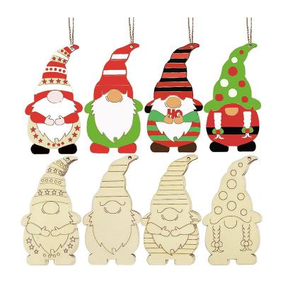 China Nautical Christmas Hanging Wooden Gnome Ornaments Unfinished Wood Cutouts Slices Elf Wood Decoration With Rope DIY Christmas Craft for sale