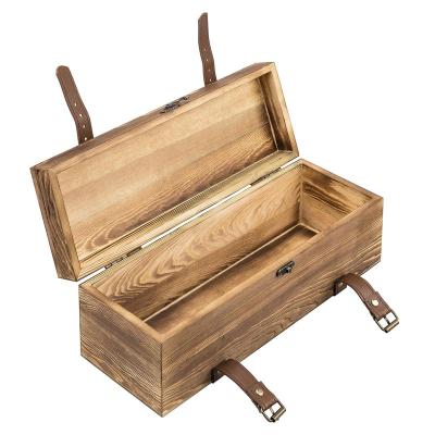 China Nautical Wooden Wine Gift Box, Simple Wine Bottle Storage Box with Handle for Wine Accessory Set, Housewarming, Birthday, Party for sale