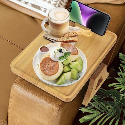 China Sustainable Tray For Wide Sofa, Clip On Sofa Arm Tray With 360 Rotating Bracket, Foldable Couch Arm Table For Widening Space for sale