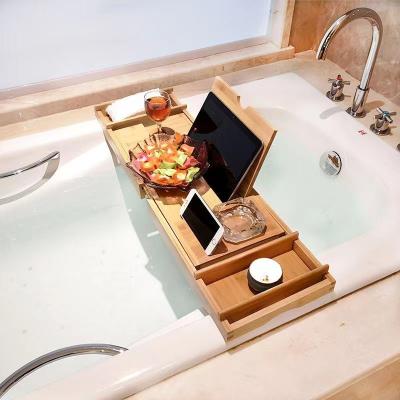 China Hot Selling Luxury Bathtub Caddy Bamboo Bath Tub Wooden Tray Sustainable With Sides Widening Shower for sale