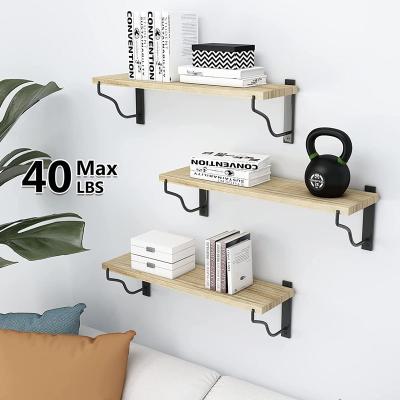 China Modem Custom Set of 3 Rustic Wooden Floating Shelf Floating Shelves for Storage and Display Picture for sale