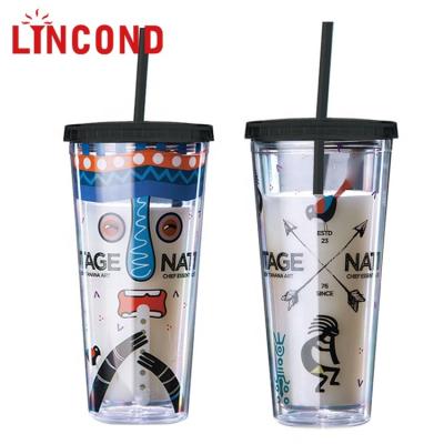 China Lincond Sustainable Hot Sale 20oz Custom Insulated Double Wall Plastic Tumbler Drinking Cup With Straw And Lids for sale