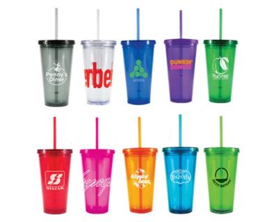 China Reusable16oz/500ml Customized Sustainable Double Wall Plastic Tumbler With Straw And Lid for sale