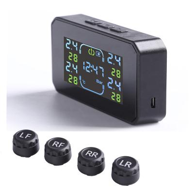 China Fatigue Driving Recall S04 Car Tire Pressure Monitoring System HD Digital LCD Display Solar Charging Automobile Alarms Wireless External TPMS Sensors for sale