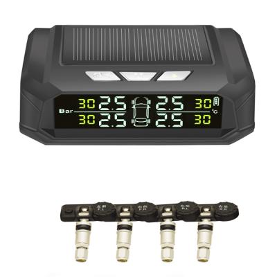 China Fatigue Driving Reminder Car Tire Pressure Monitoring System HD Digital LCD Display Solar Charging Automobile Alarms Wireless External TPMS Sensors for sale