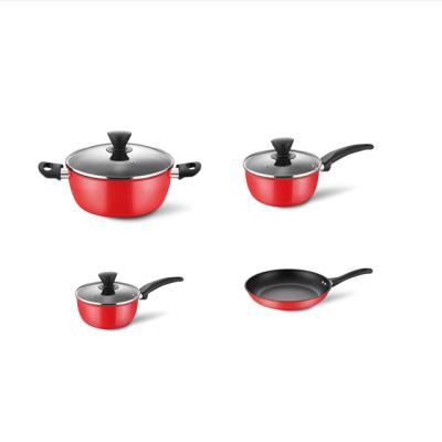 China 2022 Sustainable factory direct sale non-stick cookware set red carbon steel cookware set 7 pcs for sale