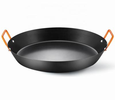 China Carbon Steel Paella Pan Seafood Sustainable Non-Stick 38cm Liner Frying Pan With Two Ears Induction Bottom Grilling Pan for sale