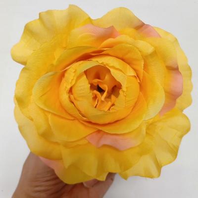 China Silk Fabric 12cm Colorful Artificial Rose Flower Head For Wedding Party Decoration for sale