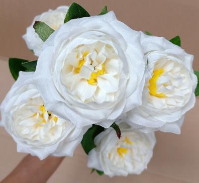 China Silk Fabric and 5 Heads Artificial Colorful Plastic Camellia Rose Mini Rose Bunch, Mini Artificial Silk Flowers for sale