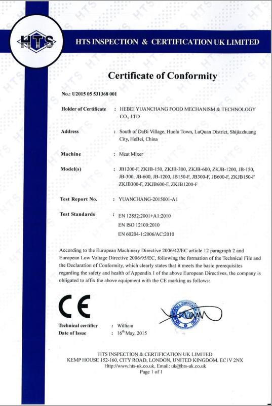 CE - Hebei Yuanchang Food Mechanism & Technology Co., Ltd.