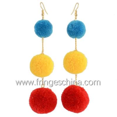 China Fashion Bohemian Colorful Pom Pom Long Drop Earrings For Women Party Jewelry Accessories  for sale