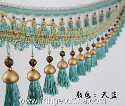 China Handmade fashionable chain beads lace tassels fringes for curtain/sofa/pillow/stage decoration for sale