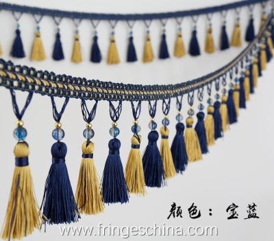 China Handmade fashionable chain beads lace tassels fringes for curtain/sofa/pillow/stage decoration for sale