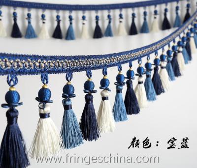 China Handmade fashionable chain beads lace tassels fringes for curtain/sofa/pillow/stage decoration for sale