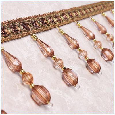 China Handmade fashionable chain beads lace tassels fringes for curtain/sofa/pillow decoration for sale