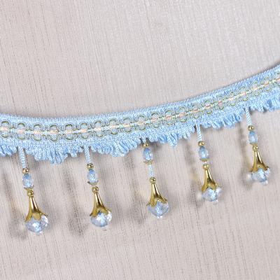 China Handmade fashionable chain beads lace tassels fringes for curtain/sofa/pillow decoration for sale