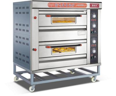 China Hotel 2 Layer 4 Trays Pizza Oven Gas Electric Steel Bakery Oven for sale