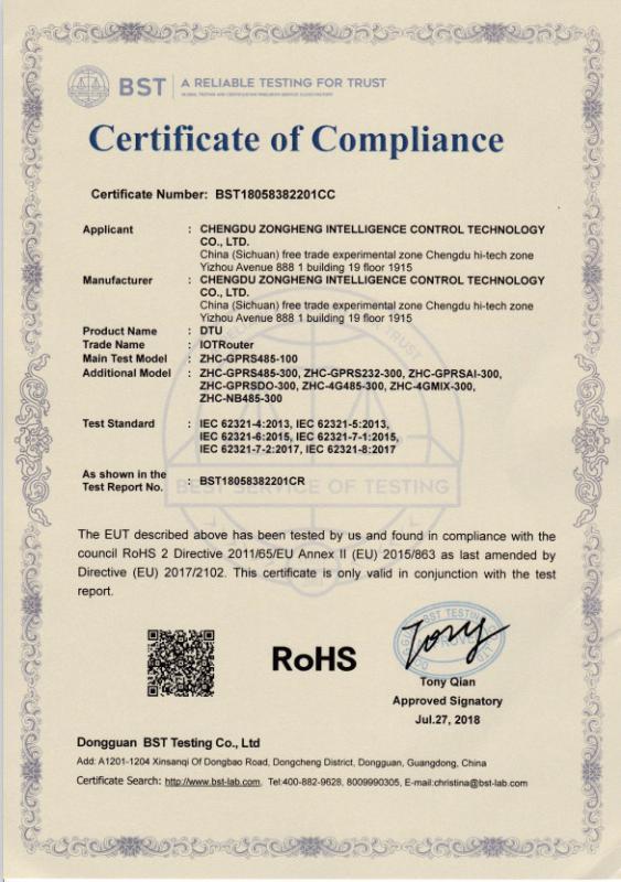 RoHS - Chengdu Zongheng Intelligence Control Technology Co., Ltd.